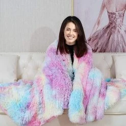 ILOVEMILAN Super Doux Poils Longs Moelleux Polaire Arc-en-couverture Shaggy Chaud Couverture En Fausse Fourrure Confortable Couverture Moelleuse 200x160cm -Plaid et couverture Soldes 44933266 4
