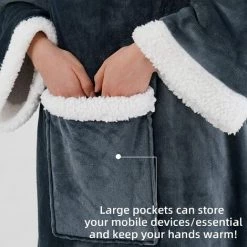 ILOVEMILAN Couverture Portable Avec Manches, Couverture Sherpa Douce Et Chaude Pour Femmes Adultes Hommes (gris) -Plaid et couverture Soldes 44933289 4