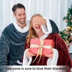 ILOVEMILAN Couverture Portable Avec Manches, Couverture Sherpa Douce Et Chaude Pour Femmes Adultes Hommes (gris) -Plaid et couverture Soldes 44933289 5