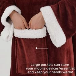 ILOVEMILAN Couverture Portable Avec Manches, Couverture Sherpa Douce Et Chaude Pour Femmes Adultes Hommes (vin Rouge) -Plaid et couverture Soldes 44933290 4