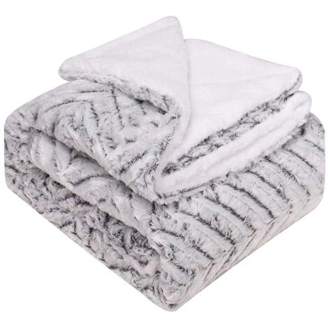 TINOR Couvre-lit Gris Rayé Super Doux Et Chaud En Fausse Fourrure Avec Couverture Arrière Sherpa Blanche, Réversible Double Face En Fausse Fourrure Douce Et Soyeuse Lavable En Machine (50 X 60) 4 TINOR Couvre-lit Gris Rayé Super Doux Et Chaud En Fausse Fourrure Avec Couverture Arrière Sherpa Blanche, Réversible Double Face En Fausse Fourrure Douce Et Soyeuse Lavable En Machine (50 X 60) – Image 2