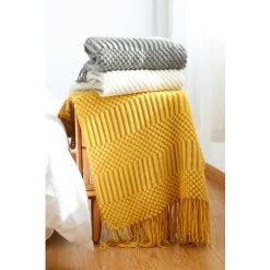 ILOVEMILAN Canapé Couverture Hôtel Lit Fin Serviette Lit Drapeau Gland Châle Couverture Lit Fin Tissu Couverture Couverture 127*152 CM Gris -Plaid et couverture Soldes 45416591 3