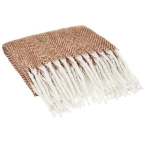 LOLAHOME Couverture Marron à Chevrons Avec Franges En Tissu Polyester 130x170 Cm 3 LOLAHOME Couverture Marron à Chevrons Avec Franges En Tissu Polyester 130x170 Cm