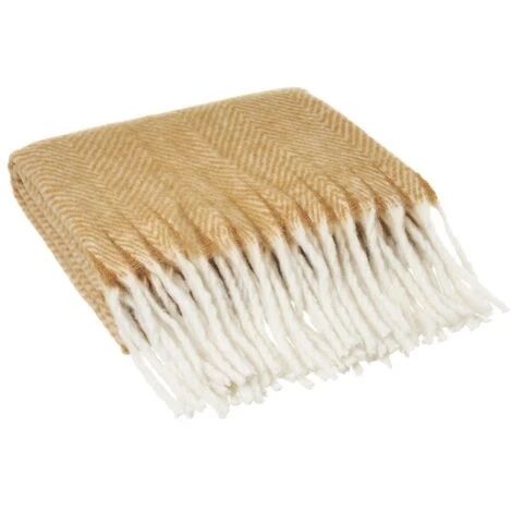 LOLAHOME Couverture à Chevrons Moutarde Avec Franges En Tissu Polyester 130x170 Cm 4 LOLAHOME Couverture à Chevrons Moutarde Avec Franges En Tissu Polyester 130x170 Cm – Image 2