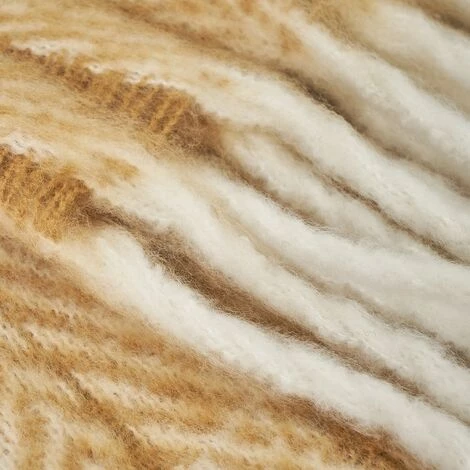 LOLAHOME Couverture à Chevrons Moutarde Avec Franges En Tissu Polyester 130x170 Cm 6 LOLAHOME Couverture à Chevrons Moutarde Avec Franges En Tissu Polyester 130x170 Cm – Image 4