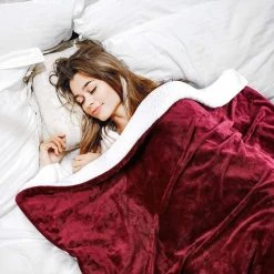 HOMFA Couverture Chauffante 130X180cm Couverture Chauffante XXL Couverture Chauffante Extinction Automatique Vin Rouge -Plaid et couverture Soldes 45859167 5