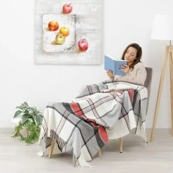 Baroni Home Plaid En Mélange Coton, Fabriqué En Italie 130x170 Cm - Carreaux Rouge Et Blanc 7 Baroni Home Plaid En Mélange Coton, Fabriqué En Italie 130x170 Cm - Carreaux Rouge Et Blanc -Plaid et couverture Soldes 45901349 3