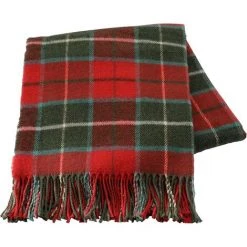 Baroni Home Plaid En Mélange Laine Et Coton, Made In Italy 130x170 Cm - Tartan Classique Rouge Et Vert