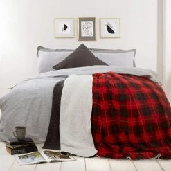 ILOVEMILAN Couverture Polaire En Flanelle Pour Lit Double En Peluche Douce Et Pelucheuse En Microfibre Grille Rouge Et Noire 150x200cm -Plaid et couverture Soldes 46473319 2