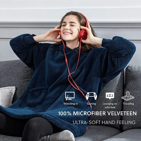 ILOVEMILAN Sweat Plaid A Capuche Adulte Plaid Polaire Avec Manche Femme Homme Couverture à Capuche Avec Manche Poches Portables, Plaid Pull Couverture Canape TV Hiver, 95x85 Cm Bleu Saphir 5 ILOVEMILAN Sweat Plaid A Capuche Adulte Plaid Polaire Avec Manche Femme Homme Couverture à Capuche Avec Manche Poches Portables, Plaid Pull Couverture Canape TV Hiver, 95x85 Cm Bleu Saphir – Image 3