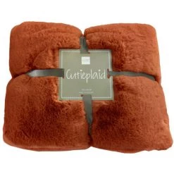 DANSMAMAISON Plaid Cutie Polyester Marron/Orange - L 180 X L 130 X H 3 Cm - Orange -Plaid et couverture Soldes 46775760 5