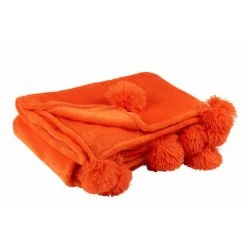DANSMAMAISON Plaid Pompon Polyester Orange Vif - L 170 X L 130 X H 1 Cm - Orange