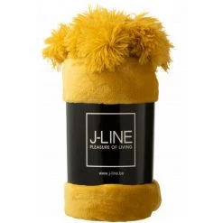 DANSMAMAISON Plaid Pompon Polyester Ocre - L 130 X L 170 X H 1 Cm - Jaune -Plaid et couverture Soldes 46776657 2