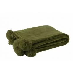 DANSMAMAISON Plaid Pompon Polyester Kaki - L 173 X L 126 X H 1 Cm - Vert