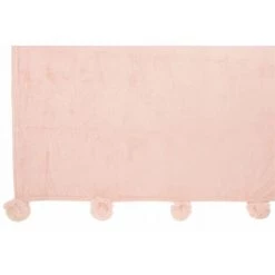DANSMAMAISON Plaid Pompon Polyester Rose Poudre - L 170 X L 130 X H 1 Cm - Rose -Plaid et couverture Soldes 46776669 3