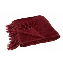 DANSMAMAISON Plaid Floches Viscose Bordeaux - L 170 X L 130 X H 0,5 Cm - Rouge