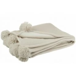 DANSMAMAISON Plaid Pompon Polyester Beige Fonce - L 173 X L 126 X H 1 Cm - Beige