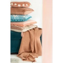 DANSMAMAISON Plaid Delave Lin Rose Peche - L 150 X L 0,5 X H 200 Cm - Rose -Plaid et couverture Soldes 46776766 4