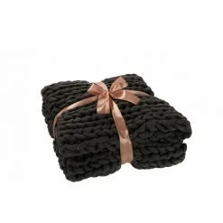 DANSMAMAISON Plaid Tricote Acrylique Gris Fonce - L 154 X L 140 X H 3 Cm - Gris -Plaid et couverture Soldes 46776773 2