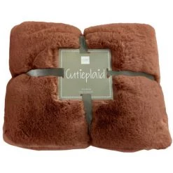 DANSMAMAISON Plaid Cutie Polyester Marron Clair - L 180 X L 130 X H 3 Cm - Marron -Plaid et couverture Soldes 46776827 5