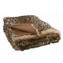 DANSMAMAISON Plaid Imitation Fourrure Leopard Noir/Marron - L 180 X L 130 X H 3 Cm - Marron -Plaid et couverture Soldes 46776838 2