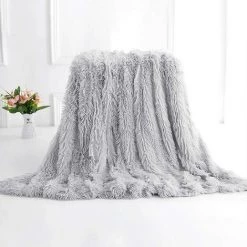 TINOR 160 * 200cm Super Doux Chaleureux Peluche Throw Blanket Double Face Fleece Blanket(Gris)