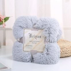 TINOR 160 * 200cm Super Doux Chaleureux Peluche Throw Blanket Double Face Fleece Blanket(Gris) -Plaid et couverture Soldes 46790195 5