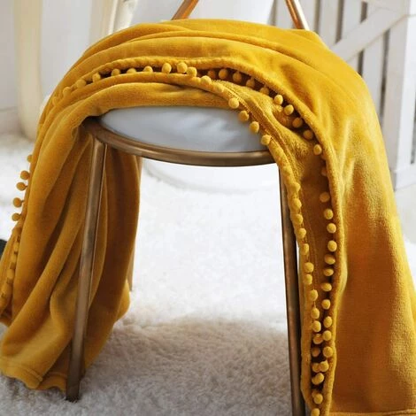 TINOR Couverture En Flanelle Avec Pompon Couverture De Sieste Couverture De Lit Confortable Couverture De Jet Doux Pour Canapé-lit Adapté à Toutes Les Saisons (Jaune Moutarde, 150x 200 Cm) 7 TINOR Couverture En Flanelle Avec Pompon Couverture De Sieste Couverture De Lit Confortable Couverture De Jet Doux Pour Canapé-lit Adapté à Toutes Les Saisons (Jaune Moutarde, 150x 200 Cm) – Image 5