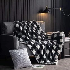 TINOR Couverture En Molleton Avec Frange à Pompons,Jeté En Flanelle à Carreaux Noir Et Blanc à Carreaux Buffalo Pour Canapé-lit Adapté à Toutes Les Saisons (130x 150cm) 9 TINOR Couverture En Molleton Avec Frange à Pompons,Jeté En Flanelle à Carreaux Noir Et Blanc à Carreaux Buffalo Pour Canapé-lit Adapté à Toutes Les Saisons (130x 150cm) -Plaid et couverture Soldes 46790727 3