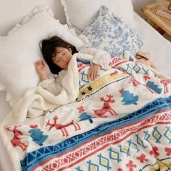 TINOR 100x150cm Plaid Couverture Double Face Hiver Doux Chaud Enfant Bleu -Plaid et couverture Soldes 46790776 5