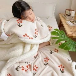 TINOR 100x150cm Plaid Couverture Double Face Hiver Doux Chaud Enfant Floral -Plaid et couverture Soldes 46790797 5