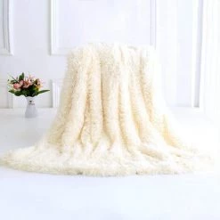 TINOR 160 * 200cm Super Doux Chaleureux Peluche Throw Blanket Double Face Fleece Blanket(Blanc)