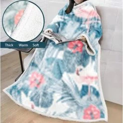 HANBING Couverture Paresseuse Pour Adultes Et Enfants Couverture Rembourrée En Velours De Coton Avec Impression Numérique 3D Avec Manches, A17 -Plaid et couverture Soldes 47161345 2