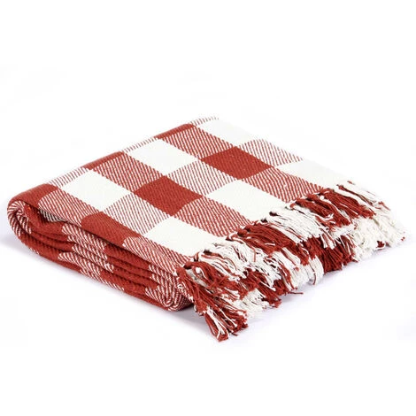 TRUE DEAL Couverture Coton Carreaux 125 X 150 Cm Rouge Délavé 4 TRUE DEAL Couverture Coton Carreaux 125 X 150 Cm Rouge Délavé – Image 2