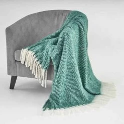 YESDEKO Plaid Polaire Verte 130x170cm Chevron