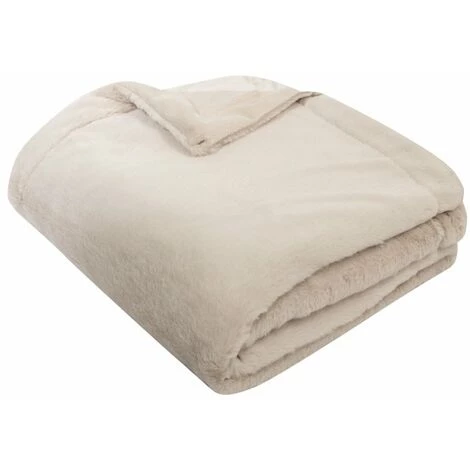 RIDEAUDISCOUNT Plaid Fouta Jeté De Lit 120 X 150 Cm Polaire Aspect Fourrure Toucher Doux Uni Beige - Ecru 3 RIDEAUDISCOUNT Plaid Fouta Jeté De Lit 120 X 150 Cm Polaire Aspect Fourrure Toucher Doux Uni Beige - Ecru