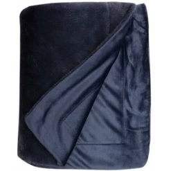 RIDEAUDISCOUNT Plaid Fouta Jeté De Lit 120 X 150 Cm Polaire Aspect Fourrure Toucher Doux Uni Bleu - Bleu -Plaid et couverture Soldes 47894136 3