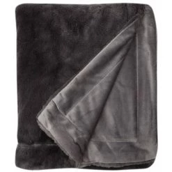 RIDEAUDISCOUNT Plaid Fouta Jeté De Lit 120 X 150 Cm Polaire Aspect Fourrure Toucher Doux Uni Gris - Gris -Plaid et couverture Soldes 47894137 3