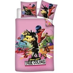 AYMAX Parure De Lit Réversible Miraculous - "Show Your True Colors" - 140 Cm X 200 Cm - Rose