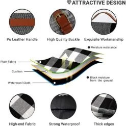 TINOR Couverture De Pique-Niques, Tapis De Pique-Nique,150X200CM Couverture Picnique, Couverture De Plage Anti Sable, Grande Pliable Portable Tapis De Plage Imperméable -Plaid et couverture Soldes 48223698 3