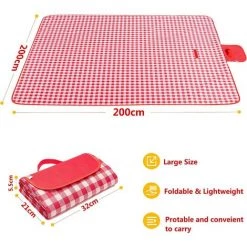 TINOR 200 X 200 Cm Couverture Tapis De Pique-Nique, Imperméable Résistant à L'humidité Grand Format Pliable Pour Camping Voyage Plage Jardin Nappe (Pliable En Sac) - Rouge -Plaid et couverture Soldes 48223801 3