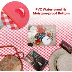 TINOR 200 X 200 Cm Couverture Tapis De Pique-Nique, Imperméable Résistant à L'humidité Grand Format Pliable Pour Camping Voyage Plage Jardin Nappe (Pliable En Sac) - Rouge -Plaid et couverture Soldes 48223801 4