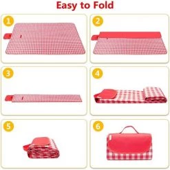 TINOR 200 X 200 Cm Couverture Tapis De Pique-Nique, Imperméable Résistant à L'humidité Grand Format Pliable Pour Camping Voyage Plage Jardin Nappe (Pliable En Sac) - Rouge -Plaid et couverture Soldes 48223801 5