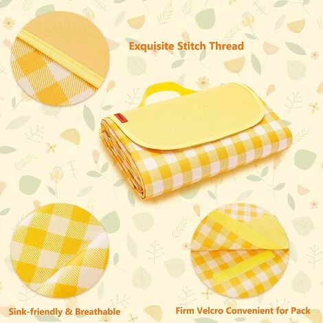 TINOR 200 X 200 Cm Couverture Tapis De Pique-Nique, Imperméable Résistant à L'humidité Grand Format Pliable Pour Camping Voyage Plage Jardin Nappe (Pliable En Sac) - Jaune 4 TINOR 200 X 200 Cm Couverture Tapis De Pique-Nique, Imperméable Résistant à L'humidité Grand Format Pliable Pour Camping Voyage Plage Jardin Nappe (Pliable En Sac) - Jaune – Image 2