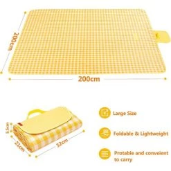 TINOR 200 X 200 Cm Couverture Tapis De Pique-Nique, Imperméable Résistant à L'humidité Grand Format Pliable Pour Camping Voyage Plage Jardin Nappe (Pliable En Sac) - Jaune 9 TINOR 200 X 200 Cm Couverture Tapis De Pique-Nique, Imperméable Résistant à L'humidité Grand Format Pliable Pour Camping Voyage Plage Jardin Nappe (Pliable En Sac) - Jaune -Plaid et couverture Soldes 48223802 3