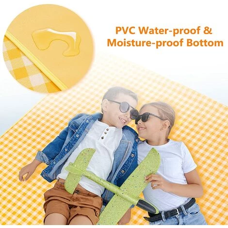 TINOR 200 X 200 Cm Couverture Tapis De Pique-Nique, Imperméable Résistant à L'humidité Grand Format Pliable Pour Camping Voyage Plage Jardin Nappe (Pliable En Sac) - Jaune 6 TINOR 200 X 200 Cm Couverture Tapis De Pique-Nique, Imperméable Résistant à L'humidité Grand Format Pliable Pour Camping Voyage Plage Jardin Nappe (Pliable En Sac) - Jaune – Image 4