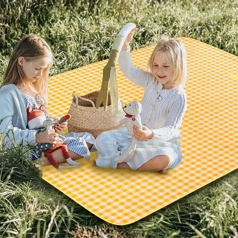 TINOR 200 X 200 Cm Couverture Tapis De Pique-Nique, Imperméable Résistant à L'humidité Grand Format Pliable Pour Camping Voyage Plage Jardin Nappe (Pliable En Sac) - Jaune 7 TINOR 200 X 200 Cm Couverture Tapis De Pique-Nique, Imperméable Résistant à L'humidité Grand Format Pliable Pour Camping Voyage Plage Jardin Nappe (Pliable En Sac) - Jaune – Image 5