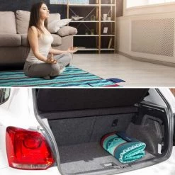 PEDY 200 X 200 Cm Couverture Tapis De Pique-Nique, Imperméable Pliable Couverture Composée De Trois Couches Et Avec Poignée, Viscose, Pour Camping Jardin (Rayures Vertes) -Plaid et couverture Soldes 48460974 5