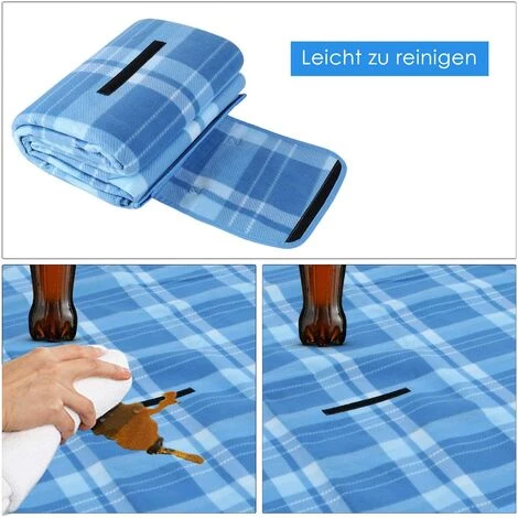 PEDY 200 X 200 Cm Couverture Tapis De Pique-Nique, Imperméable Pliable Couverture Composée De Trois Couches Et Avec Poignée, Velcro, Pour Camping Jardin (Bleu) 4 PEDY 200 X 200 Cm Couverture Tapis De Pique-Nique, Imperméable Pliable Couverture Composée De Trois Couches Et Avec Poignée, Velcro, Pour Camping Jardin (Bleu) – Image 2