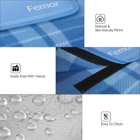 PEDY 200 X 200 Cm Couverture Tapis De Pique-Nique, Imperméable Pliable Couverture Composée De Trois Couches Et Avec Poignée, Velcro, Pour Camping Jardin (Bleu) 5 PEDY 200 X 200 Cm Couverture Tapis De Pique-Nique, Imperméable Pliable Couverture Composée De Trois Couches Et Avec Poignée, Velcro, Pour Camping Jardin (Bleu) – Image 3